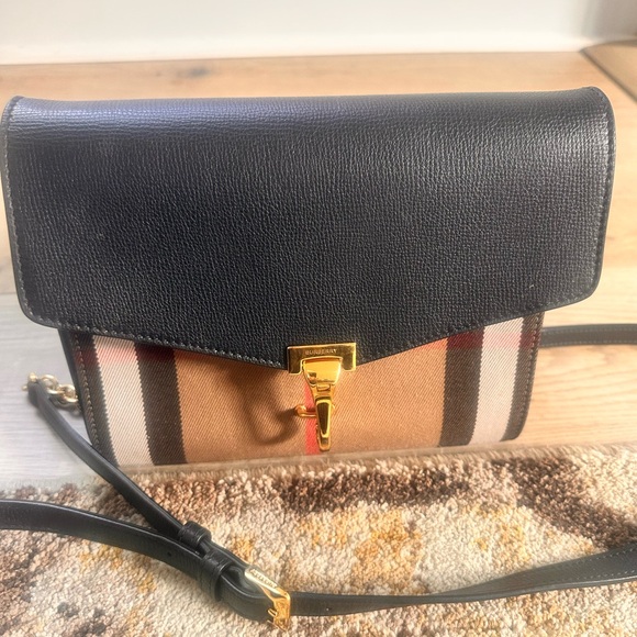Burberry Authentic Small Macken House Check Derby Leather Crossbody Bag - Picture 1 of 7